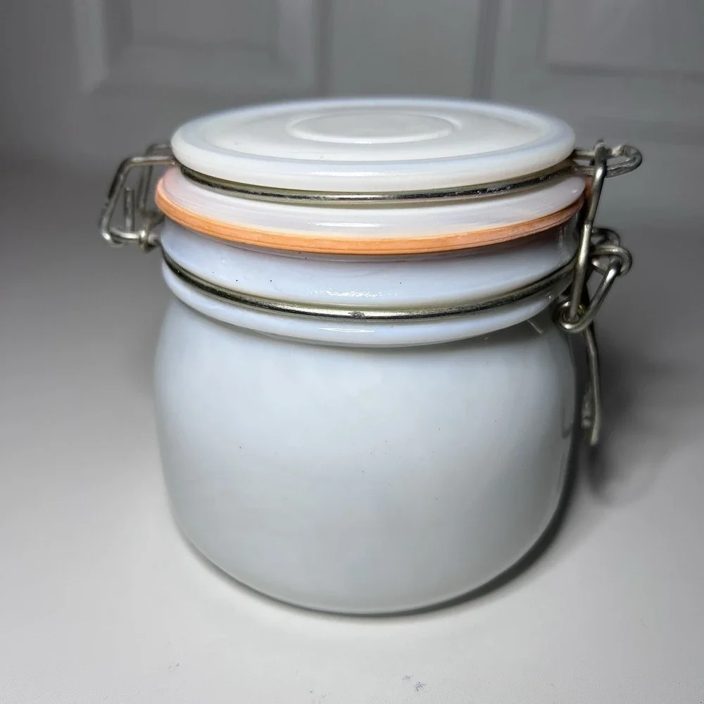 Vintage Milk Glass Wheaton Lidded Jar Canister Bale Clamp Locking Rubber Gasket‎
